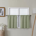 Lecloud Bessie Light Green Kitchen Curtains 24 Inch Length 2 Pcs, Faux Linen Textured Short Curtains for Small Windows, Light Filtering Tiers Window Treatments for Bedroom Bathroom, Each 30 W x 24 L