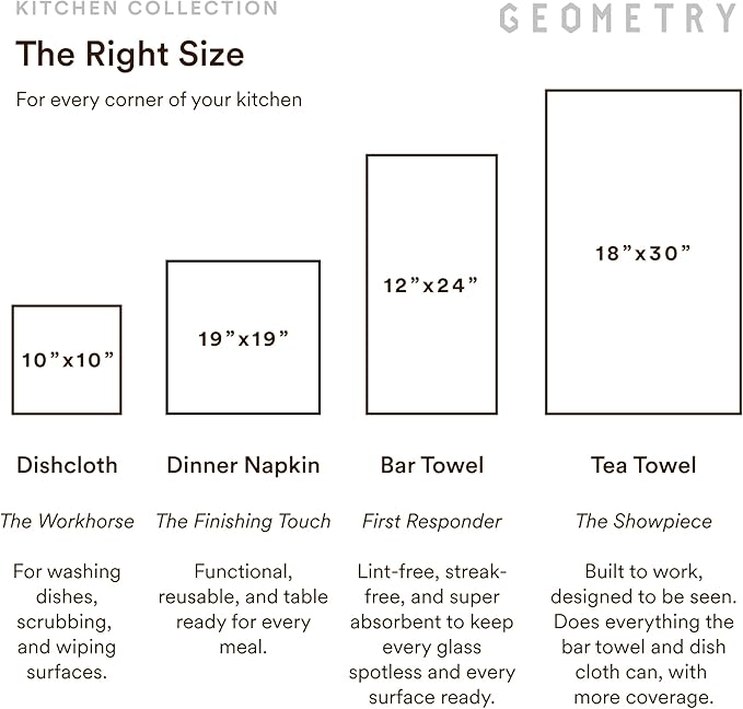 GEOMETRY Bar Towels for Kitchen - Premium Towels for Cleaning Dishes & Glassware - Absorbent & Fast Drying Kitchen Towels - Lolita, 12" x 14" - 1-Piece