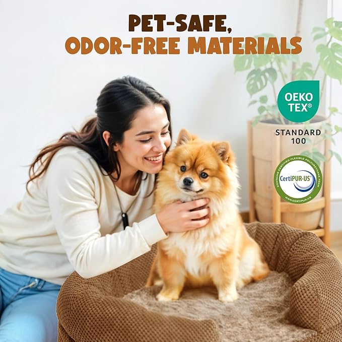 Miorun Anti-Anxiety Dog Bed for Medium Dogs, Cozy Round Egg Crate Foam Sofa with Washable Removable Cover & Bolstered Sides, Comfortable Pet Chair or Crate Bed,Camel (35")