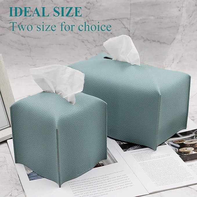 Livelab Tissue Box Cover, Modern Decorative PU Leather Rectangular Tissue Box Case Organizer Holder for Vanity Countertop, Night Stands, Livingroom, Office Desk & Car 9.5X5X5'' | Tiffany Blue