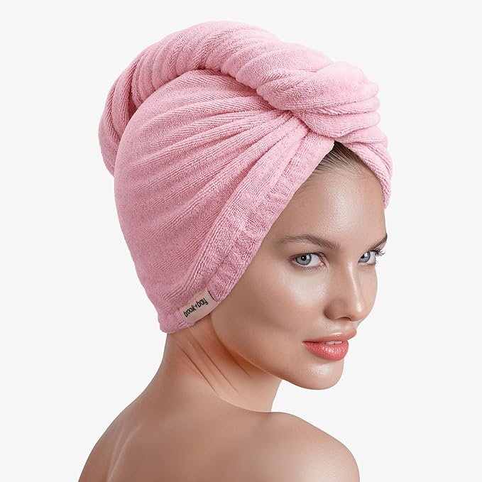 Brook + Bay Microfiber Hair Towel Wrap - Quick-Dry Absorption & Microfiber Towel - Anti-Frizz Styling & Hair Plop Technique