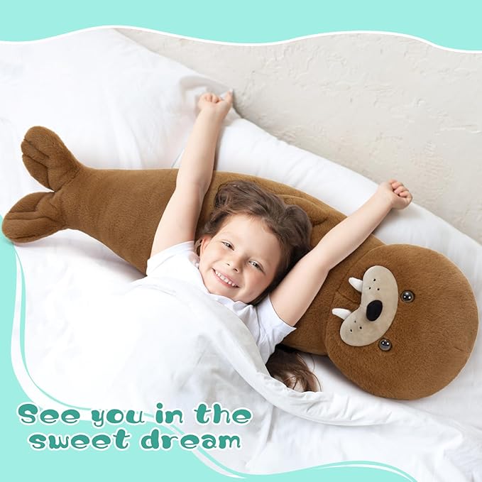 MorisMos Long Walrus Plush Body Pillow 39.3", Cute Walrus Stuffed Animal Cuddly Soft Sleeping Throw Pillow Toy Gift for Kids Girlfriend Birthday Christmas