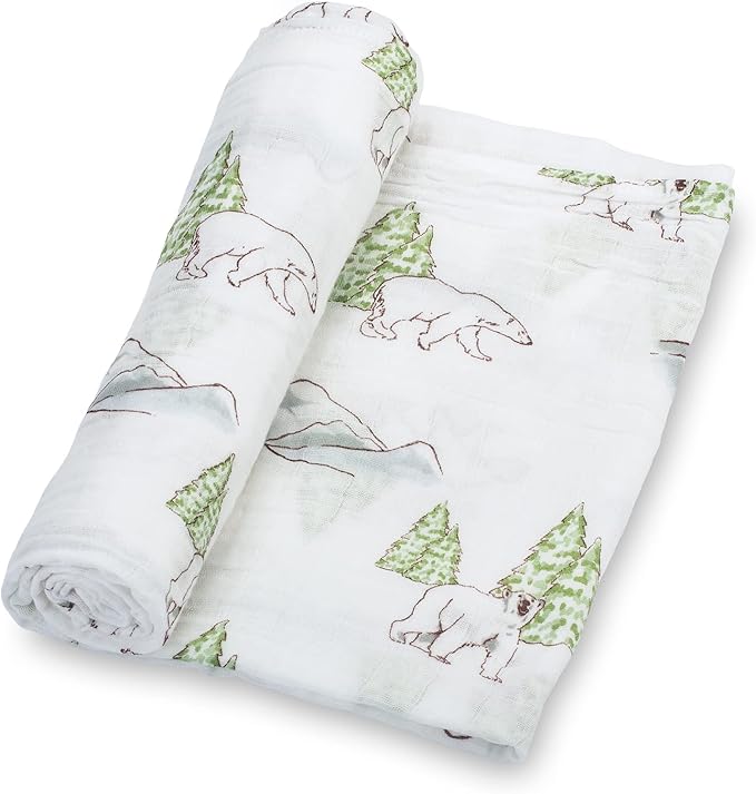 LollyBanks 100% Cotton Soft Muslin Swaddle Blankets, Polar Bear Theme, 47 x 47 Inches, 3-Pack
