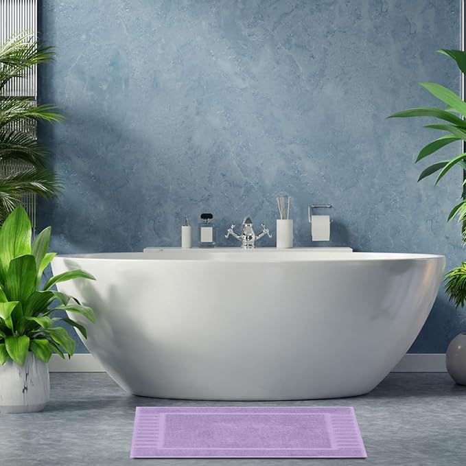 White Classic Luxury Bath Mat Floor Towel Set - Absorbent Cotton Hotel Spa Shower/Bathtub Mats [Not a Bathroom Rug] 22"x34" | 2 Pack | Lavender