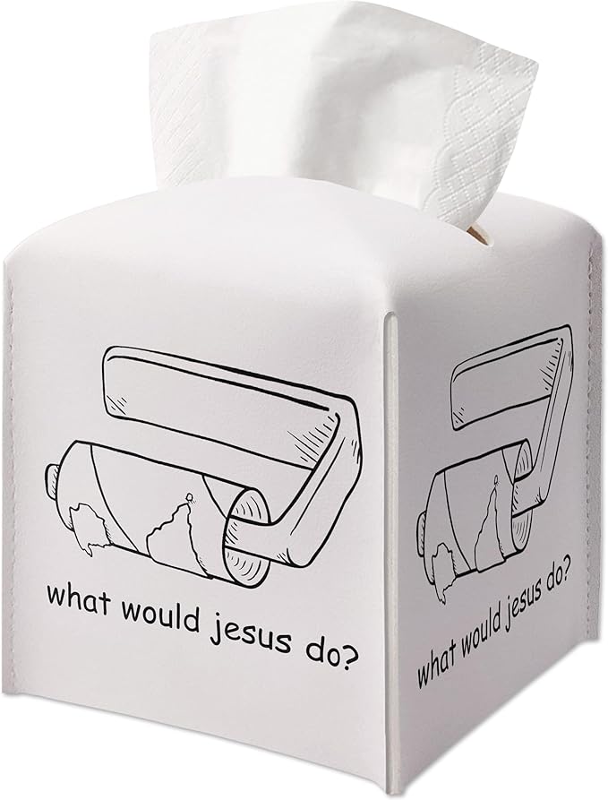 Christian Gifts Square Tissue Box Cover, Funny Quote Gift Ideas for Friends Coworker, What Would Jesus Do, Bathroom Toilet Decor, Housewarming New Home Favor-(5.2 Inches)