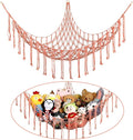 Stuffed Animal Hammock Corner, Hand-knitted Large Plushie Net Toy Hammock with Wooden Rings | Boho Cute Stuff Animal Storage for Nursery & Bedroom | Mesh Kids Toy Organizer Holder Nursery Room Decor