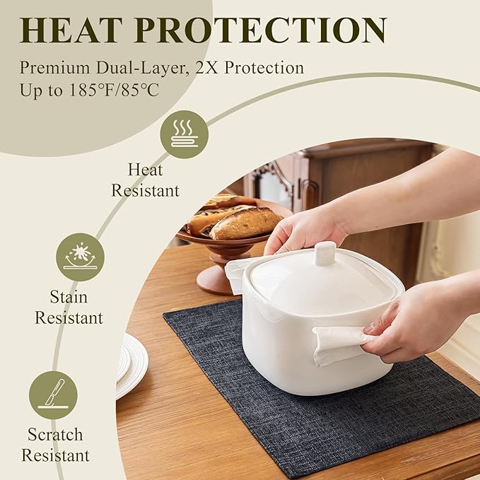 KXN Placemats Set of 4, Dual-Layer Thickened Faux Linen Table Mats, Heat Resistant & Wrinkle-Free, Machine Washable Cloth Place Mats for Kitchen Dining Indoor Outdoor (Dark Gray)