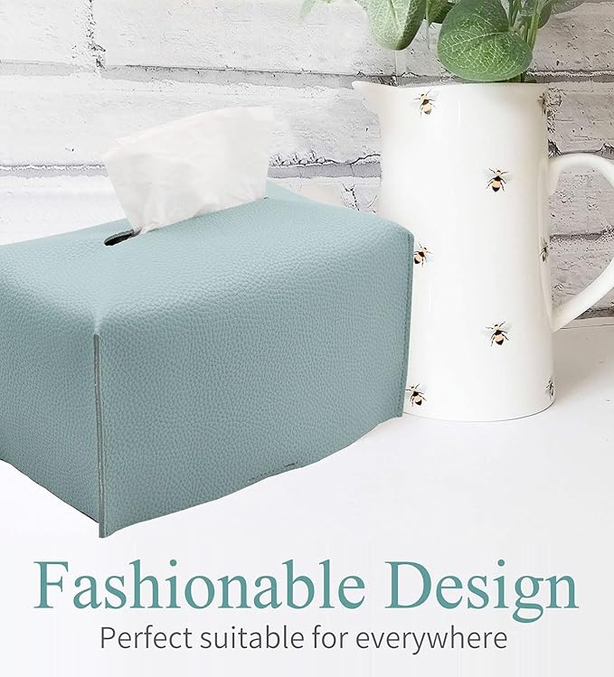 Livelab Tissue Box Cover, Modern Decorative PU Leather Rectangular Tissue Box Case Organizer Holder for Vanity Countertop, Night Stands, Livingroom, Office Desk & Car 9.5X5X5'' | Tiffany Blue