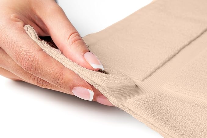 Ample Decor 100% Cotton Bath Mats 34 x 20 Inches, Quick Dry, 1350 GSM Banded Border Shower Bathroom Floor Mat, Not Bathroom Rug - Beige, Pack of 6