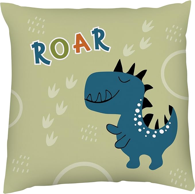 Kids Dinosaur Throw Pillow - 20" x 20" - Double-Sided Printing - Cover Only - Kids Bedroom Accent Pillow - Nursery Decor - Printed in USA