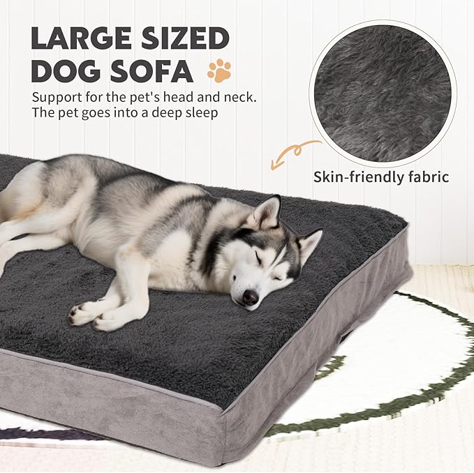 Dog Beds Waterproof Medium/Large Sized XL Foam Pet Beds Removable Washable Cover Dog Sofa Egg Crate Foam Support with Zipper Bottom Bolster Deluxe Plush Mat (Grey+38.2x27.5x3.5in)