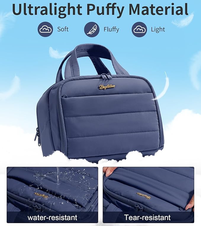 Bagstellar Travel Toiletry Bag, Lightweight Wide-open Large Puffy Toiletry Bag for Women, Quilted Makeup Bag Organizer Water-resistant Cosmetic Bag with Handle for Toiletries, Essentials, Accessories