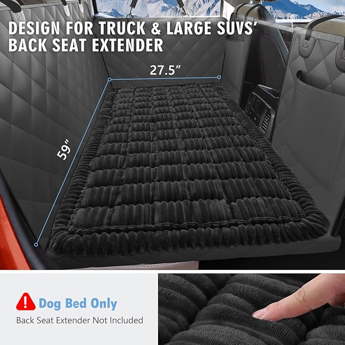 ROUWINNE Dog Bed for Truck Back Seat Non-Slip, Truck Dog Bed Soft and Comfortable, Back Seat Pet Bed Mat for Travel, Pet Car Blanket for Backseat Extender and Seat Covers Black 59”X27.5”