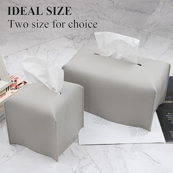 Livelab Tissue Box Cover, Modern Decorative PU Leather Rectangular Tissue Box Case Organizer Holder for Vanity Countertop, Night Stands, Livingroom, Office Desk & Car 9.5X5X5'' | Pastel Grey