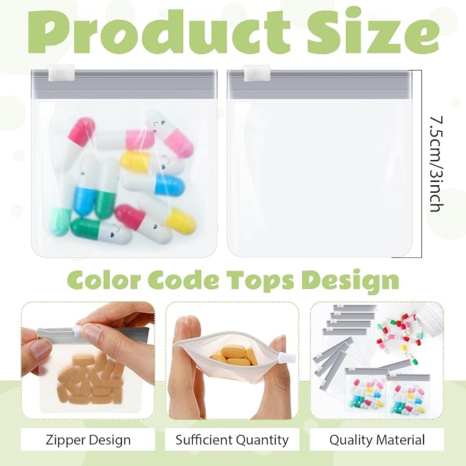 Handepo 24 Pieces Pill Pouch Bags Zippered Set Reusable Translucent Medicine Organizer Sealing Travel Plastic Bags with Slide Lock for Storage(Gray)
