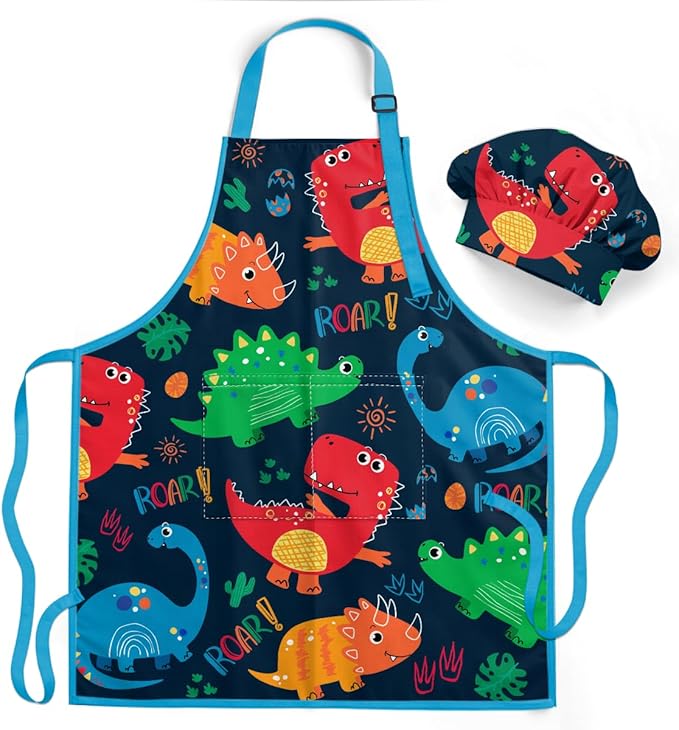 SANDJEST Kids Apron with Chefs Hat Set, Kitchen Apron Gifts