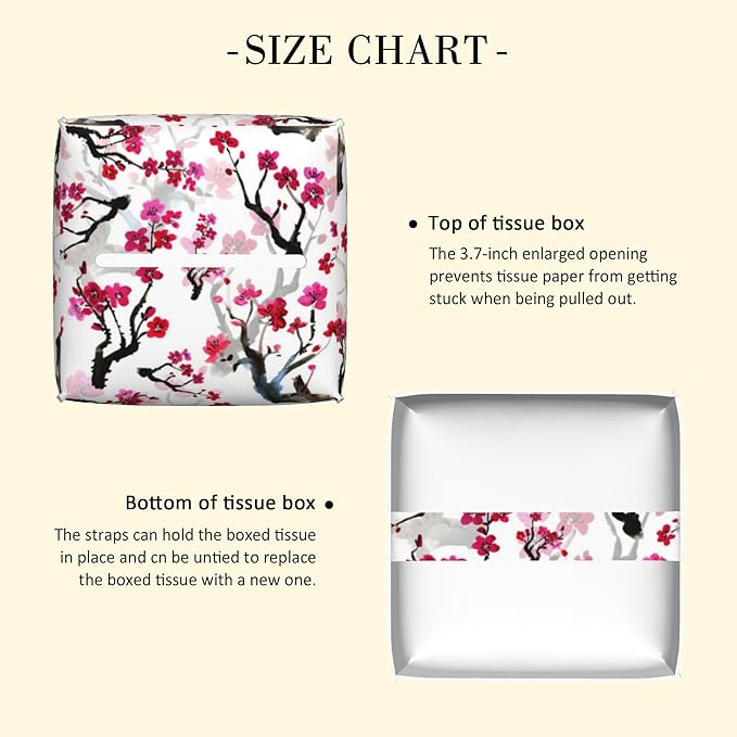 POIUBLE Leather Tissue Box Holder Pink Blooming Flowers Tissue Box Cover Square Waterproof Tissue Holder Organizer Modern Napkin Holder for Bedroom Dresser Night Stand Office Desk