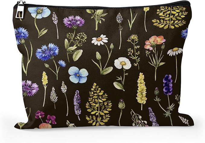 Cafl Watercolor Wildflowers Makeup Bag Travel Large Dandelion Floral Cosmetic Bag Organizer toiletry Essentials Jewelry Skincare Zipper Bag For Women -10×8 inch