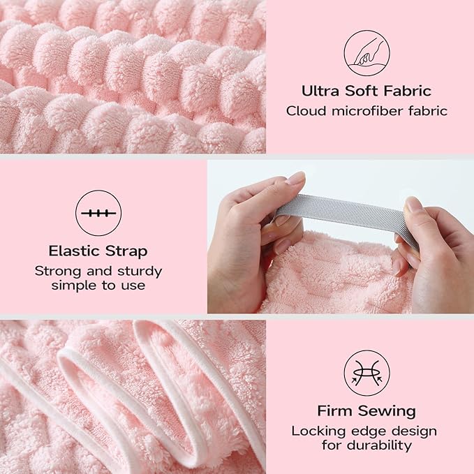 REDKISS 5 Pack Extra Large Hair Towels - Microfiber Oversized Hair Towel Wrap for Women, 23 x 47 inches Hair Towels with Elastic Strap, Super Soft Hair Drying Towels for Long, Thick, Curly Turbans