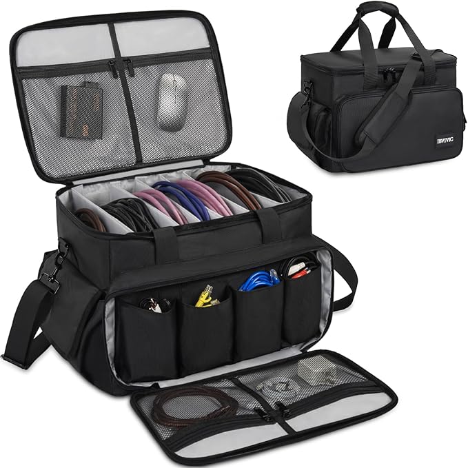 IBVIVIC Cable File Bag With Adjustable Dividers Dj Gig Bag for Cables, Cords,DJ Gear,Sound Instrument and Accessories 16L x 11W x 12H inch, Grey