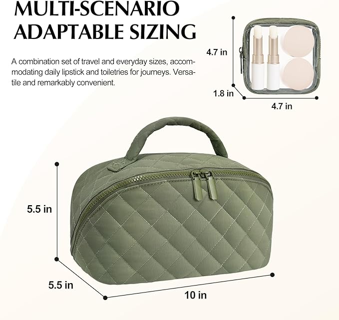 honitty Makeup Bag, Quilted Makeup Bag, Puffy Travel Make up Bags, Cosmetic Organizer Bag, Waterproof Toiletry Bag for Women