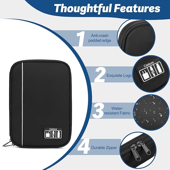 Castura Electronic Organizer Travel Case, All-in-One Portable Cable Organizer Bag for Storage, Cord Organizer Tech Accessories for Cables, Chargers, Power Bank, Flash Drive, SD Card