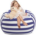 WEKAPO Stuffed Animal Storage Bean Bag Chair Cover for Kids | Stuffable Zipper Beanbag for Organizing Children Plush Toys Large Premium Cotton Canvas (Navy Strip, XX-Large)
