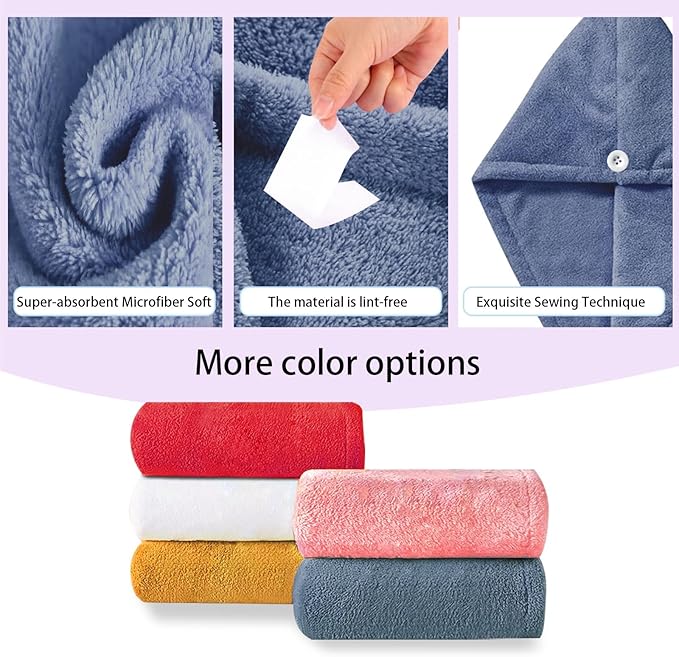 AGKXHDEC 1 Pack Double Layer Microfiber Towel, Hair Turbans for Wet Hair, Drying Hair Wrap for Women(Dark Blue)