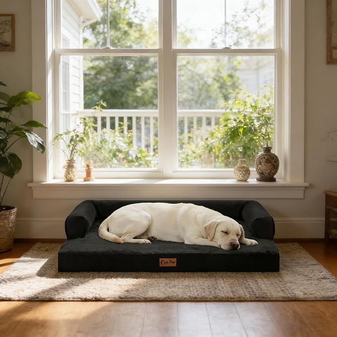 Casa Paw Orthopedic Dog Beds for Extra Large Dogs, Waterproof Egg Crate Foam XL Dog Bed with Sides 45x35Inch, Big Dogs Couch Beds with Removable Washable Cover and Nonskid Bottom, Black