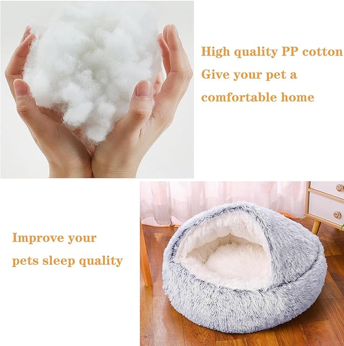 SUOXU Small Dog Bed, Nest Warm Super Soft Plush Faux Fur Washable Dog Bed with Non-Slip Bottom for Medium Small Dogs Snooze Sleeping Indoor (Gray-65cm/25in)