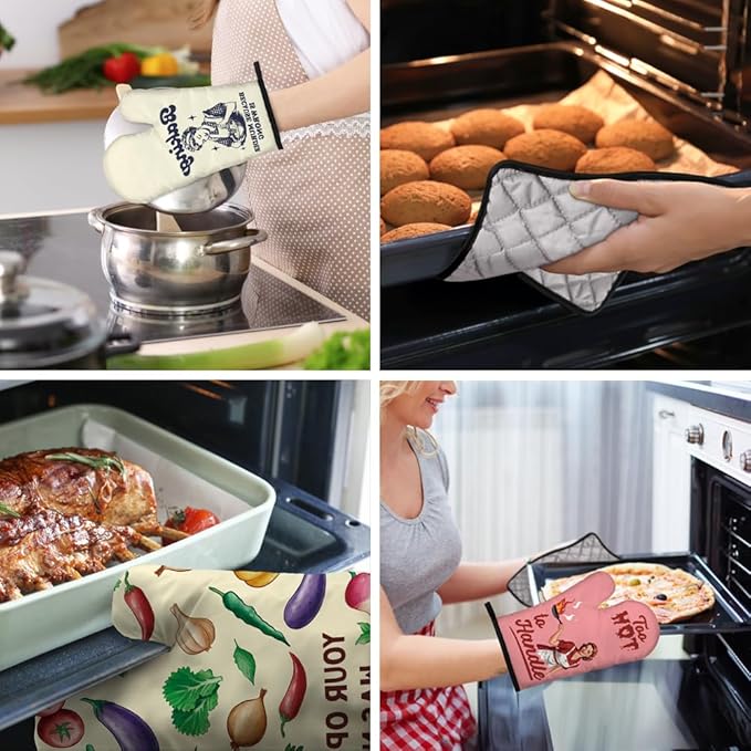 DYJYBMY Don't Make Me Poison Your Food Funny Oven Mitts and Pot Holder Set, Humor Housewarming Gifts for Friend Chef, Hostess Gifts for Mom Sister BFF, Sarcastic Vintage Lady Oven Mitts for Women
