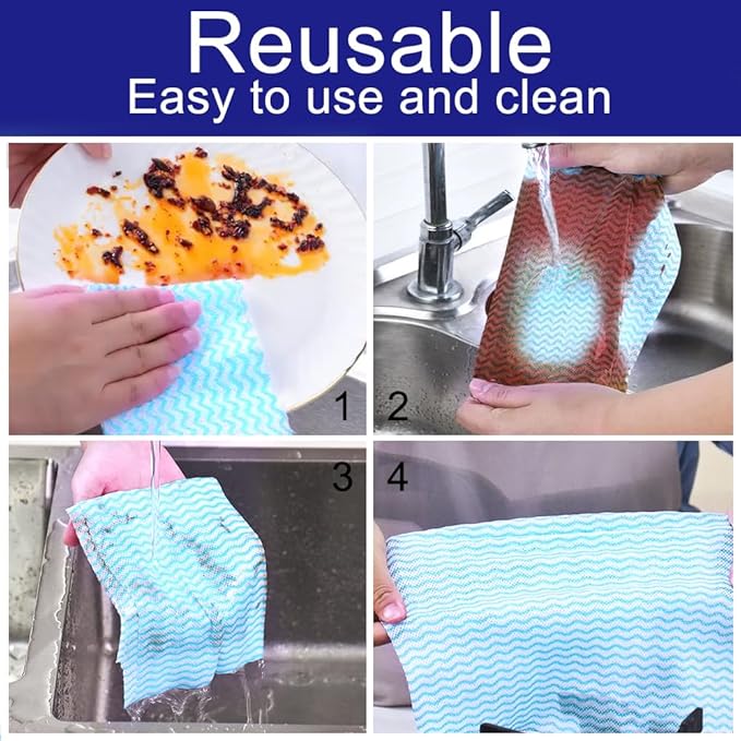 GLOYY Disposable Dish Cloth and Cleaning Handi Wipes, 100ct, Multi-Use Rags for Kitchen, Bathroom and Windows, Blue