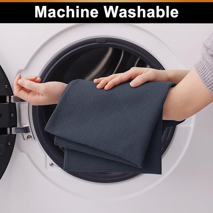 Homaxy 100% Cotton Waffle Weave Kitchen Towels - 12 Pack Soft and Absorbent Dish Towels - 16 x 26 Inches Quick Dry Hand Towels - Dark Grey