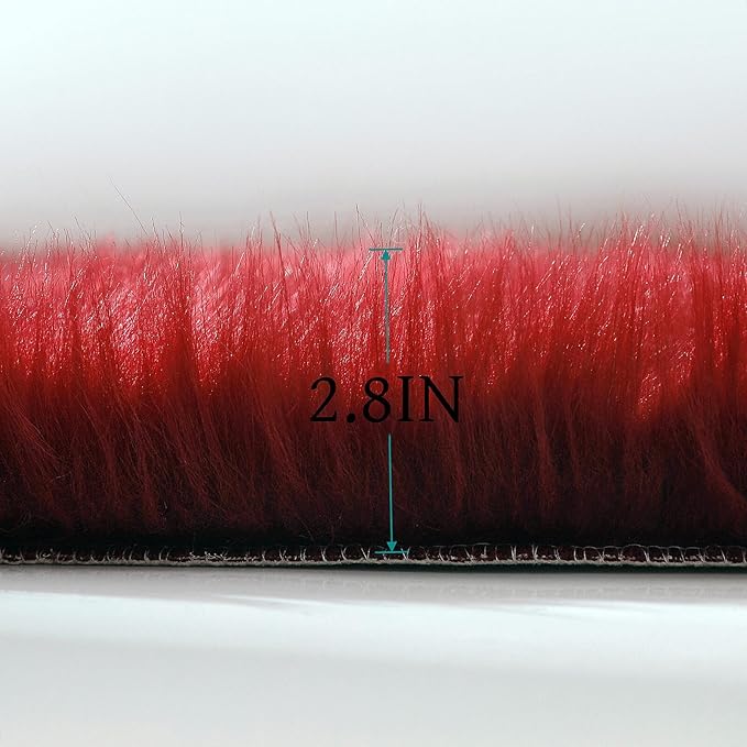 Faux Fur Rug Sheepskin Shag Fluffy Fuzzy Red 4x6 ft Rugs for Bedroom Bedside Bed Floor Living Room Plush High-Density Cushion Carpet Super Sofa Cover
