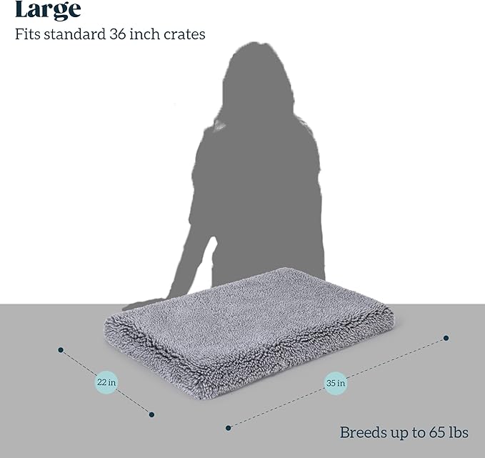 PELZIN Stoutwool 4" Indestructible Dog Bed - Orthopedic Chew Proof Dog Crate Pad - Fluffy Kennel Mat for Aggressive Chewers - Ideal for Large Breeds & Fits 36-Inch Crate - 35"x22", Charcoal