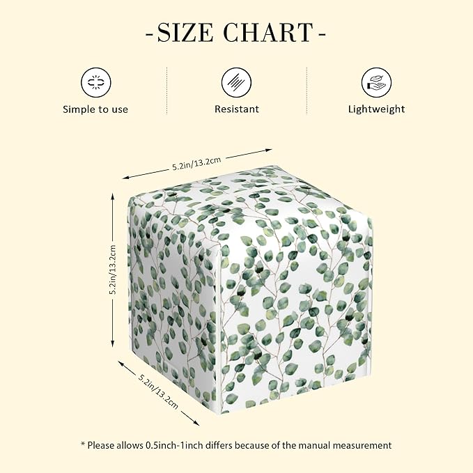 POIUBLE Leather Tissue Box Holder Green Eucalyptus Leaves Tissue Box Cover Square Waterproof Tissue Holder Organizer Modern Napkin Holder for Bedroom Dresser Night Stand Office Desk