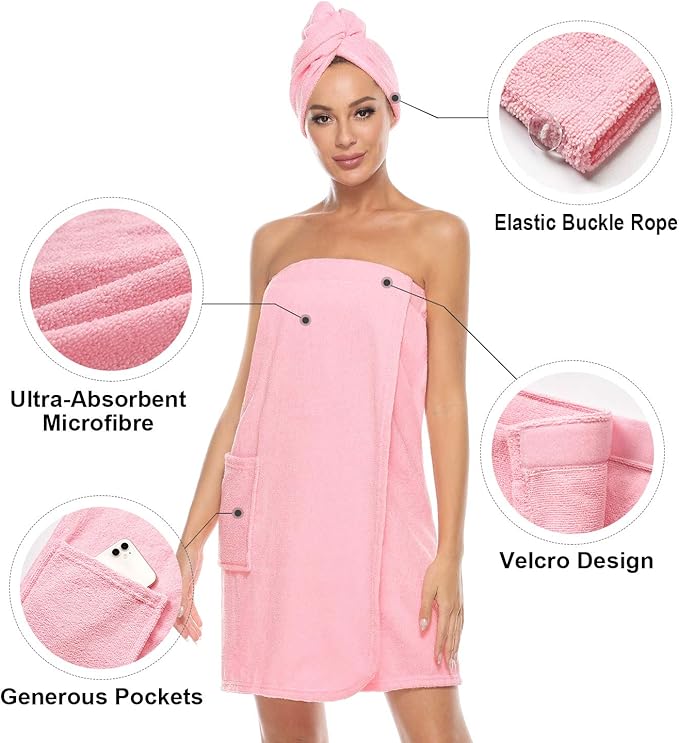 Orrpally Women Shower Wrap Robe Bath Wrap Towel Spa Body Wrap Adjustable Closure Bathrobe