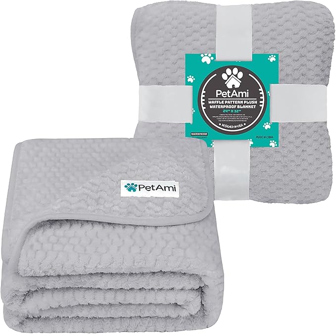 PetAmi Waterproof Dog Blanket, Leakproof Puppy Blanket for Small Medium Dogs, Furniture Sofa Couch Cover Protector, Fleece Pet Throw Indoor Cat Kitten, Reversible Washable Soft Plush, 24x32 Light Gray