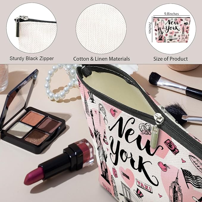 New York Lovers Gift Makeup Bag Cosmetic Bag, New York Travel Gifts Girls Trip Gifts Favors, New York Souvenir Merch Friendship Gifts for Women NY Lovers Traveller Bestie Daughter Birthday Christmas