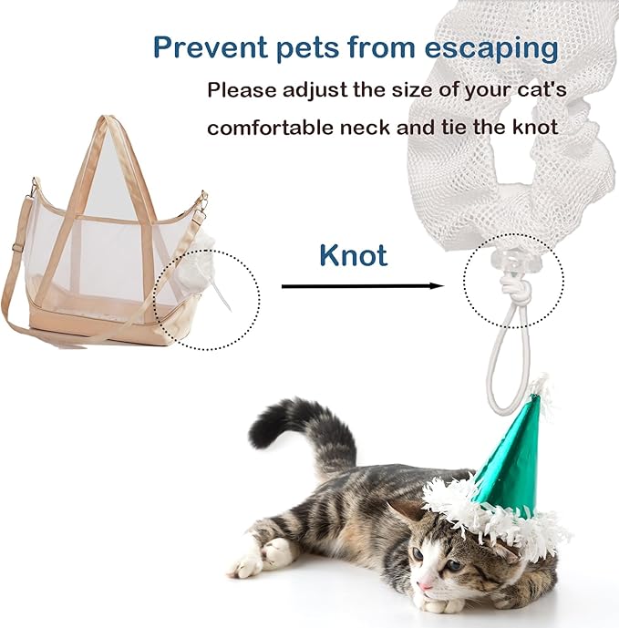 Vinqki Visible Comfort Cat Sling Carrier for Small Cats 3-8lb,Mesh Dog Sling for Small Dogs and Cats-Light & Breathable Cat Carrier Pouch,Soft Puppy Purse with Adjustable Shoulder Strap(Beige)
