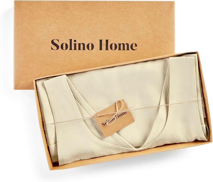Solino Home Cross Back Linen Apron with Pockets for Gardening, Kitchen - Creamy Ivory Pinafore Smock Apron 100% Pure Linen for Men & Women - Handcrafted from European Flax