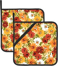 2 Pieces Floral Daisy House Pot Holders for Kitchen Heat Resistant, 2pc Decorative Flower Pot Holder Set, Fashionable Pot Holders for Kitchen and Baking (Orange)