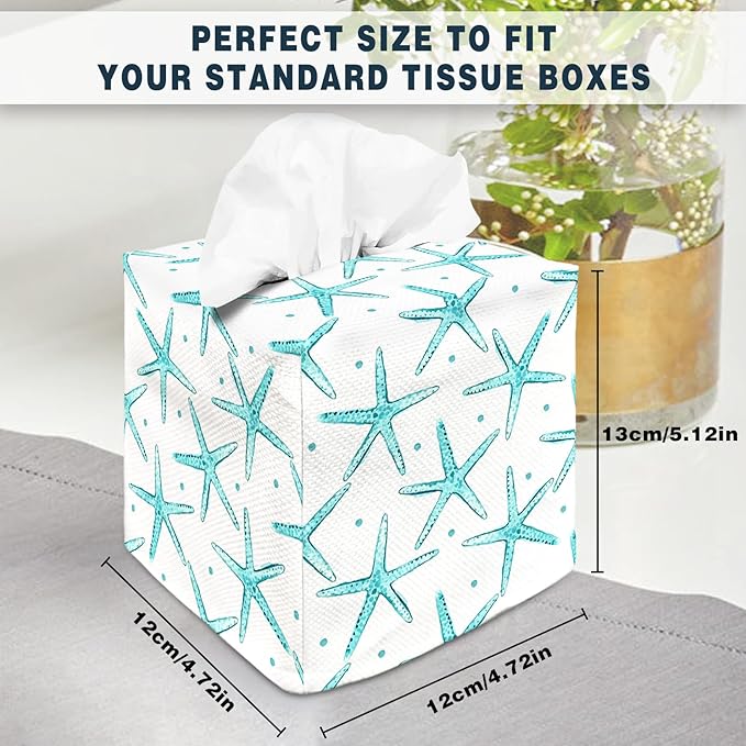 Tissue Box Cover Square Decorative Tissue Box Holder Cute Funny Cube Tissue Case Cover-Starfish Tissue Box Cover