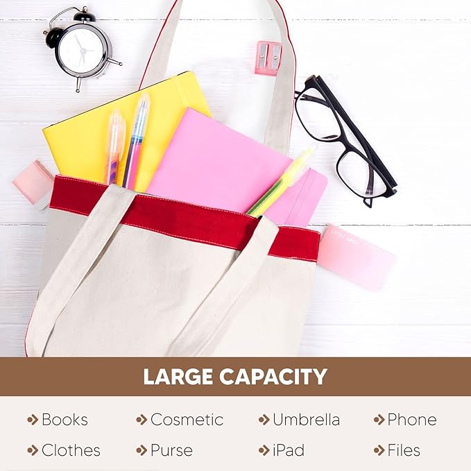 Canvas Tote Bag with Handles for Woman, Reusable Cloth Bag for Groceries and Shopping In Bulk - Blank Cotton Tote Bag, Suitable for DIY Projects HEAVY DUTY, 16"X14.5" With 4” Gusset, Red 8 Pack