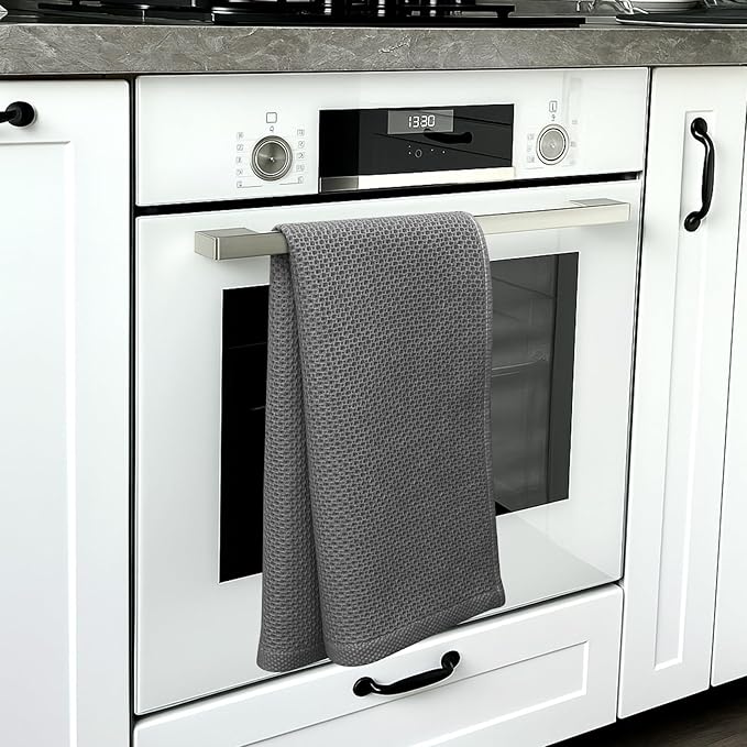 FreeNook 100% Cotton Waffle Weave Kitchen Towels, 4 Pack Dish Cloths for Washing Dishes, Ultra Soft Absorbent Dish Towels, Quick Drying Kitchen Rags, 13x28 Inches, Dark Grey