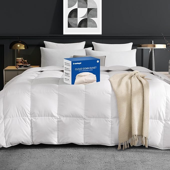 Dreamhood Down Feather Fiber Comforter Twin Size Fluffy Breathable White Duvet Insert Ultra Soft All Season Luxury Bedding Comforter with Corner & Center Loops (68"x90")