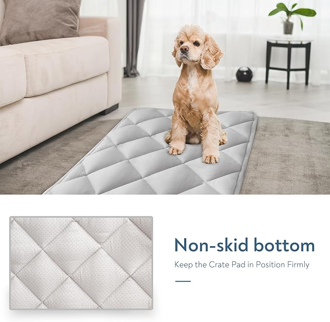 Dog Bed Crate Pad 2 Pack, Soft Dog Crate Mat with Anti-Slip Bottom, Machine Washable Kennel Pad, Fits 24 Inch, Grey