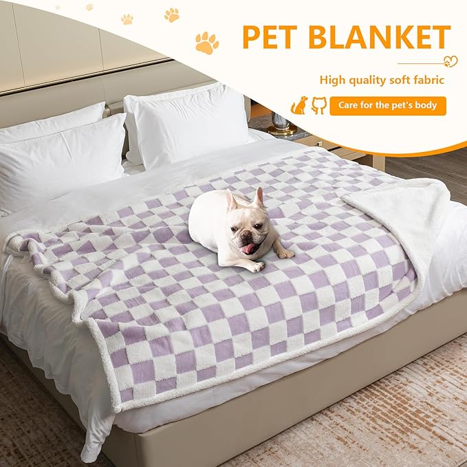 Maidewow Waterproof Pet Blanket,Dog Bed Covers Couch Sofa Stylish Jacquard Pets Throw Blankets for Puppy Cats Washable Reversible Furniture Protection Covers (Purple Check,L)