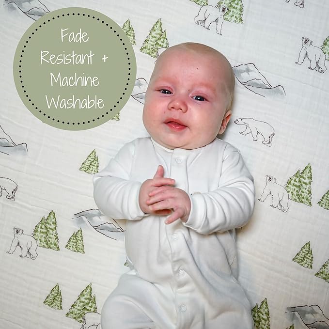 LollyBanks 100% Cotton Soft Muslin Swaddle Blankets, Polar Bear Theme, 47 x 47 Inches, 3-Pack