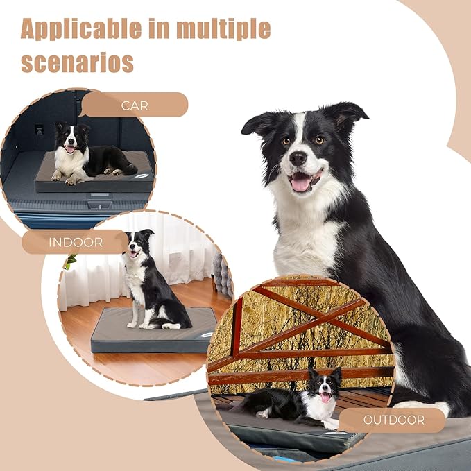 OUPEIWAWA Orthopedic Outdoor Waterproof Dog Beds for Medium Dogs, Washable Pet Bed with Egg Crate Foam Pet Bed Mat for Crate and Removable Oxford Fabric Cover,36"x 26",Beige